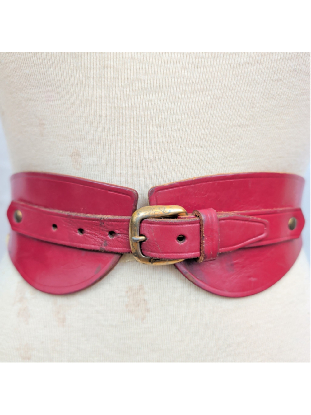 Vintage Red Leather Waist Belt 26